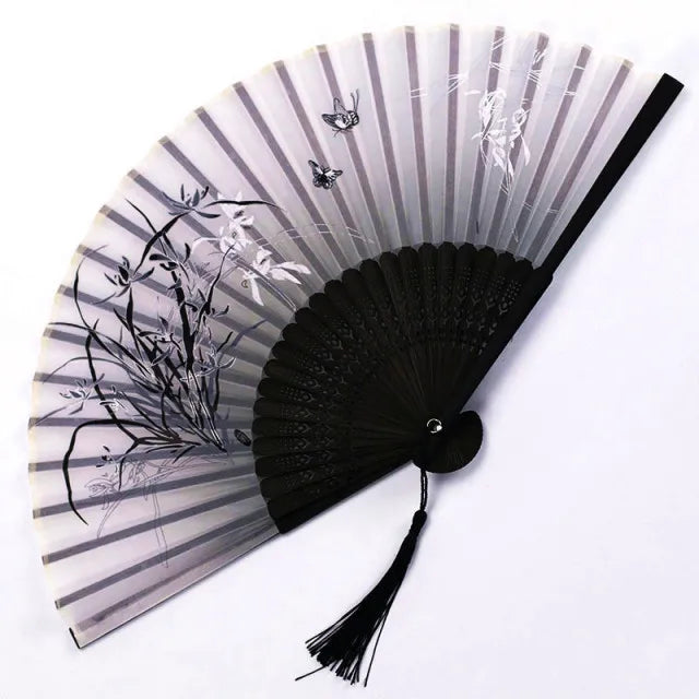 Chinese Japanese Silk Bamboo Folding Fan – Elegant Handheld Art Craft