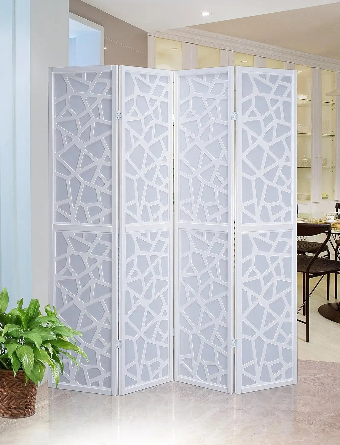 4 Panel Screen Room Divider with Gold Curtain – Stylish Space Separator