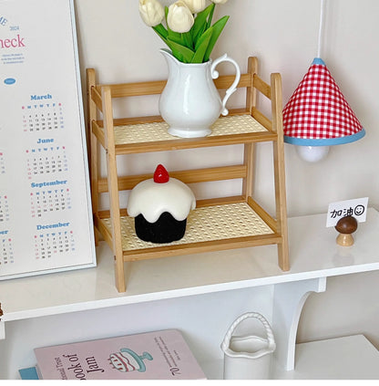 Wooden Rattan Kitchen Storage Shelf - Multifunctional Desktop Organizer, Spice Rack, Makeup & Office Desk Storage