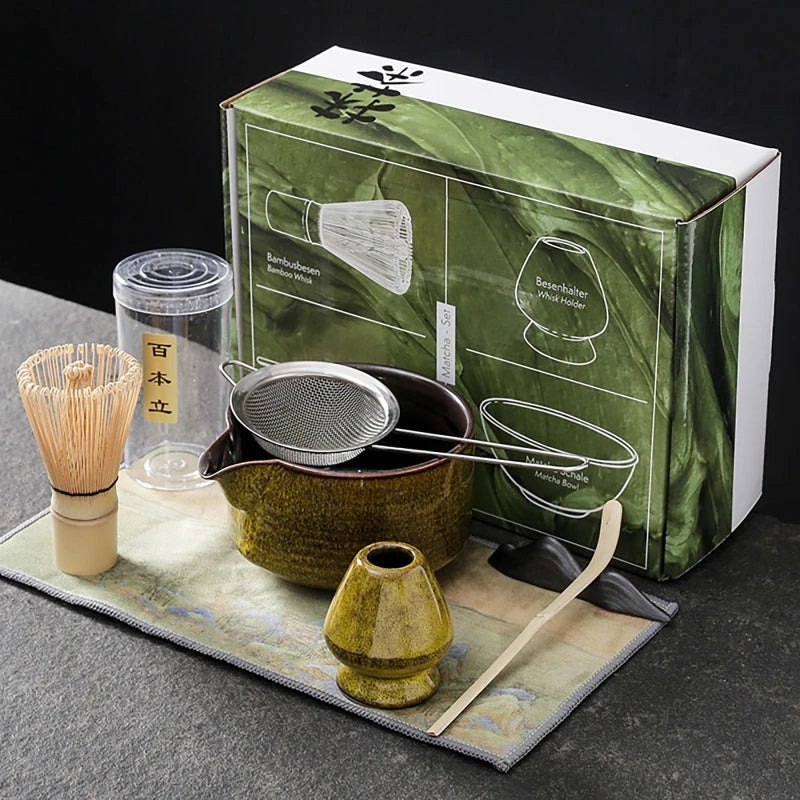 Premium Japanese Matcha Set - Ceramic & Bamboo, 7pcs/4pcs, Easy Clean, Space-Saving Tea Making Tools