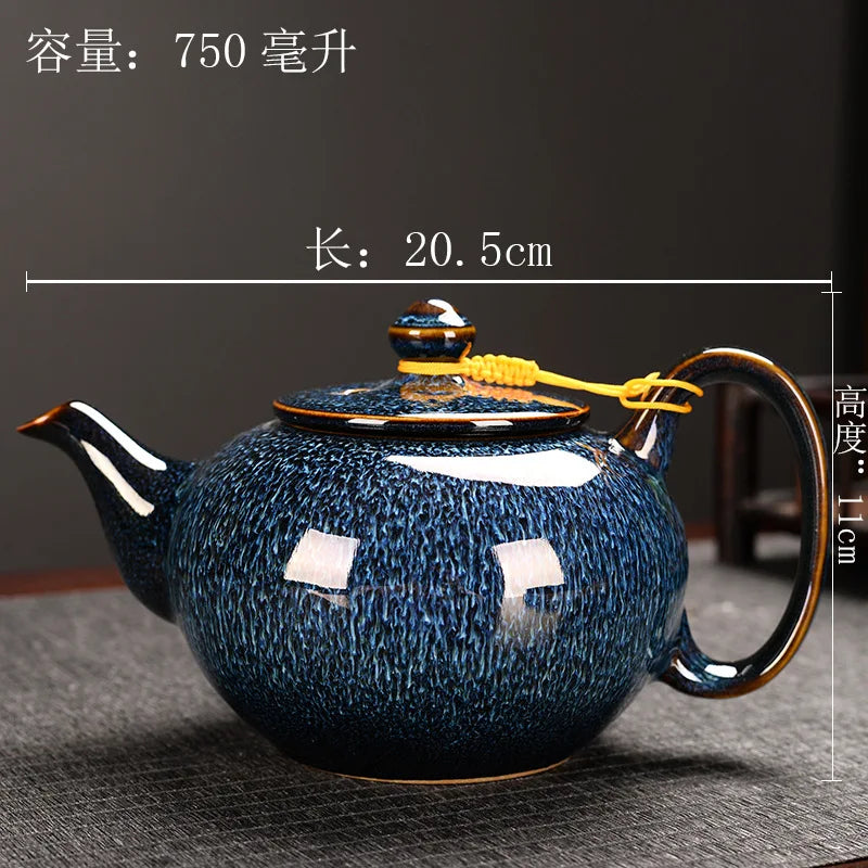 900ML Tianmu Glazed Kiln Ceramic Teapot – Elegant Lifting Beam Pot for Kung Fu Tea