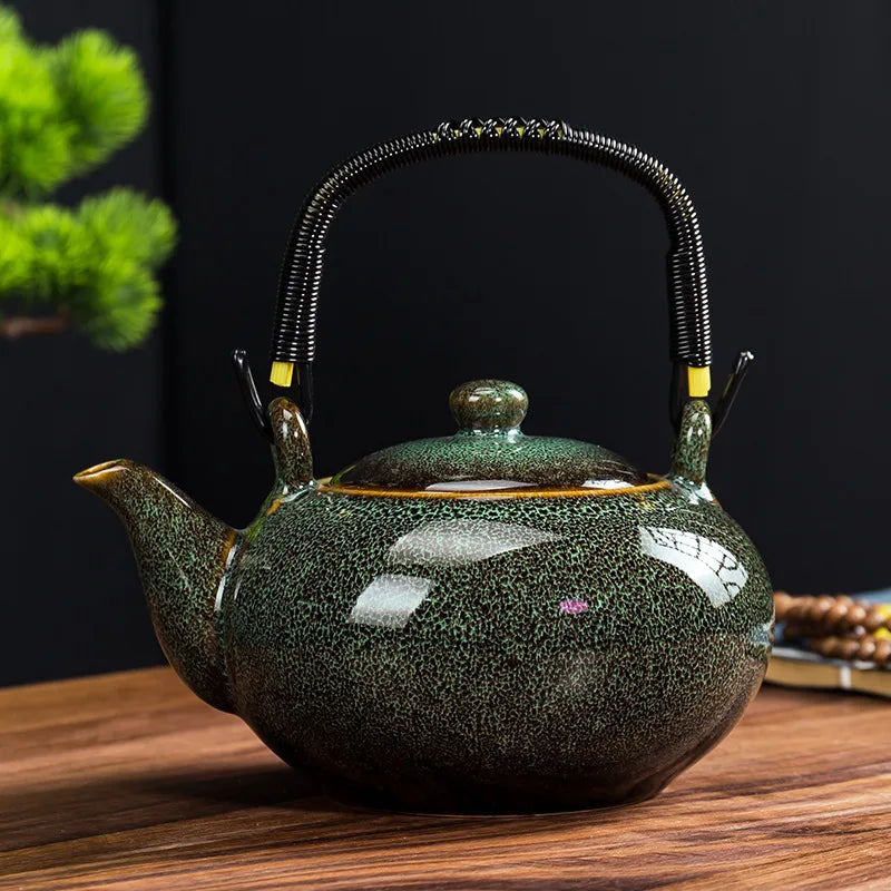 900ML Tianmu Glazed Kiln Ceramic Teapot – Elegant Lifting Beam Pot for Kung Fu Tea