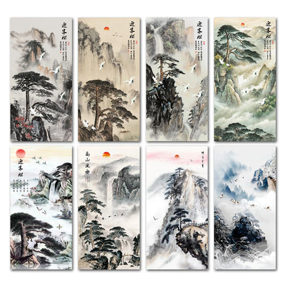 Chinese Ink Style Pine Tree Alpine Flow Water Wall Art Poster – Elegant Canvas Painting for Home and Office Decor