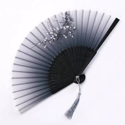 Chinese Japanese Silk Bamboo Folding Fan – Elegant Handheld Art Craft