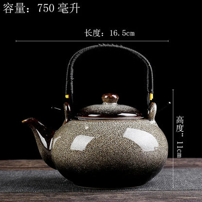 900ML Tianmu Glazed Kiln Ceramic Teapot – Elegant Lifting Beam Pot for Kung Fu Tea