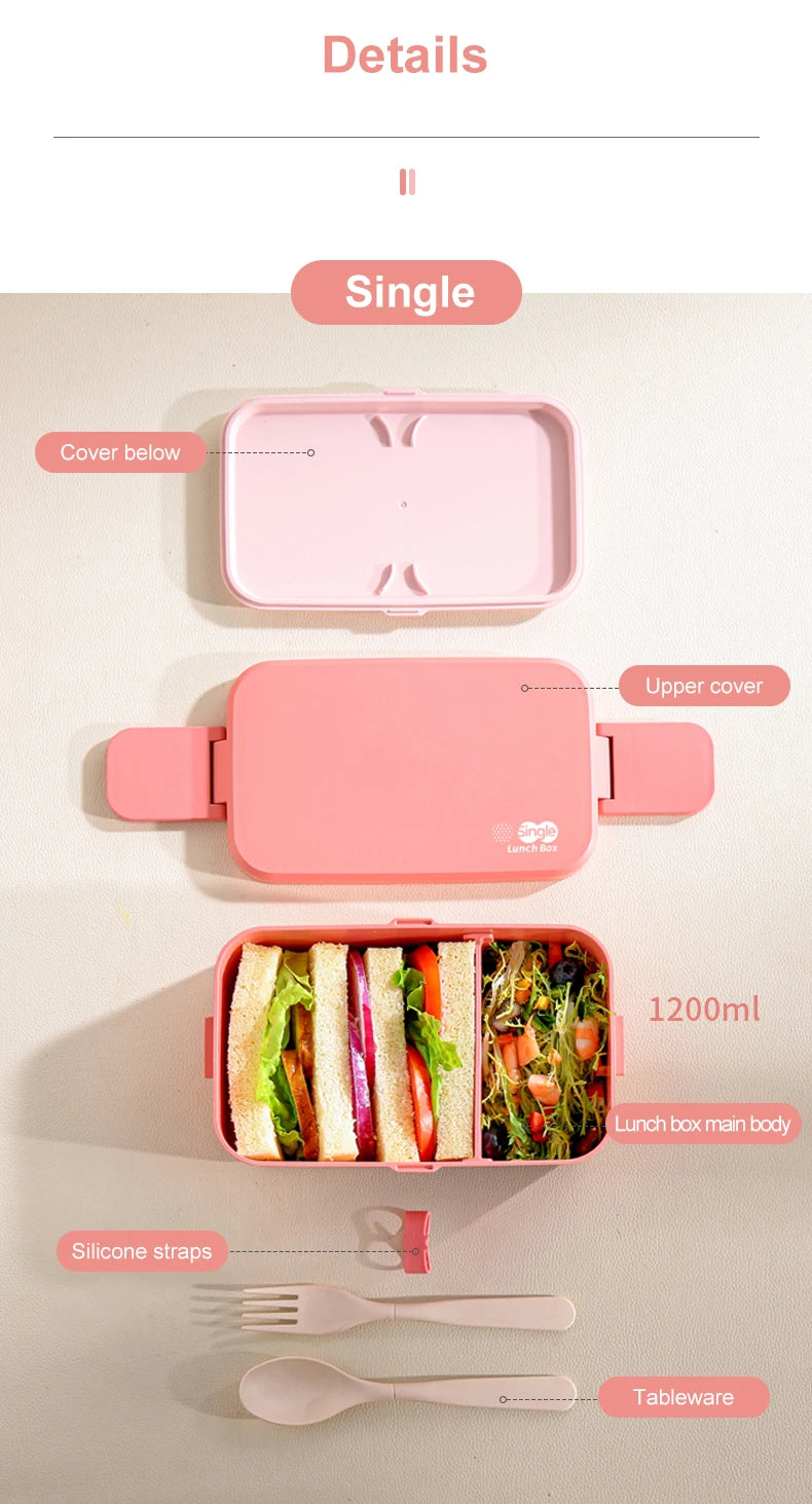 Portable Lunch Box Bamboo Fiber 3 in 1 Double Layer Bento BOX, Microwavable Picnic Lunch Box