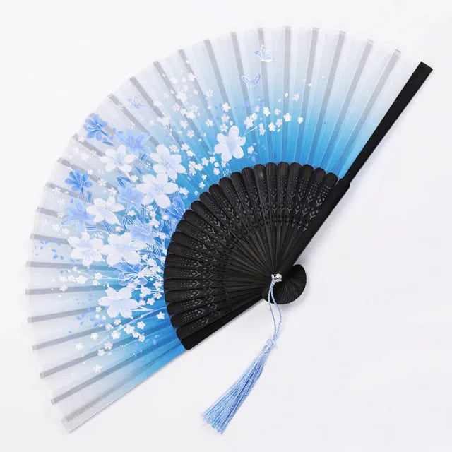 Chinese Japanese Silk Bamboo Folding Fan – Elegant Handheld Art Craft