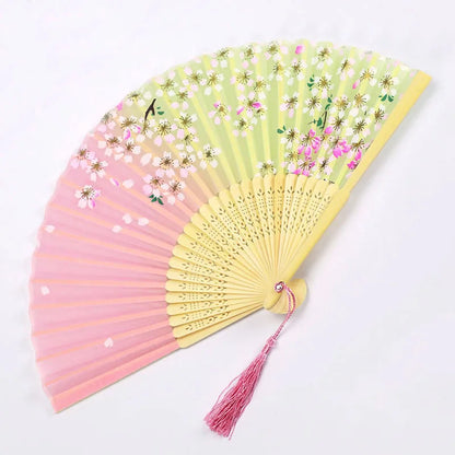 Chinese Japanese Silk Bamboo Folding Fan – Elegant Handheld Art Craft