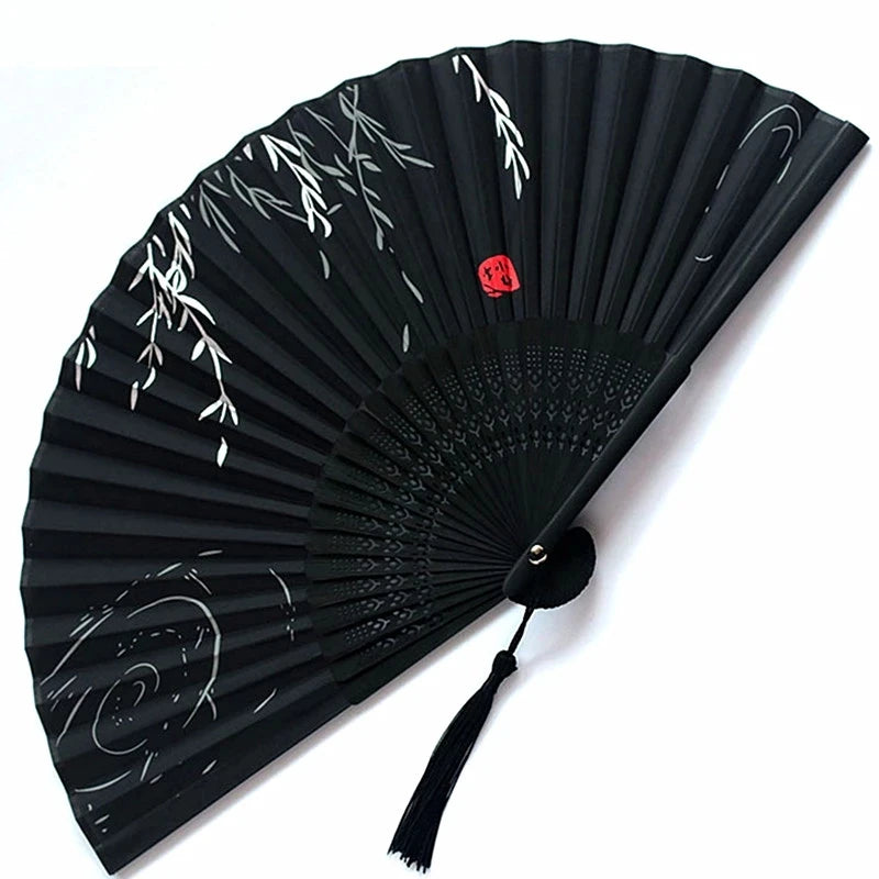 Chinese Japanese Silk Bamboo Folding Fan – Elegant Handheld Art Craft