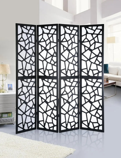 4 Panel Screen Room Divider with Gold Curtain – Stylish Space Separator