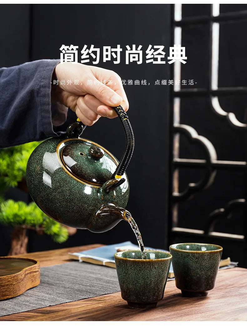 900ML Tianmu Glazed Kiln Ceramic Teapot – Elegant Lifting Beam Pot for Kung Fu Tea