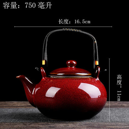 900ML Tianmu Glazed Kiln Ceramic Teapot – Elegant Lifting Beam Pot for Kung Fu Tea