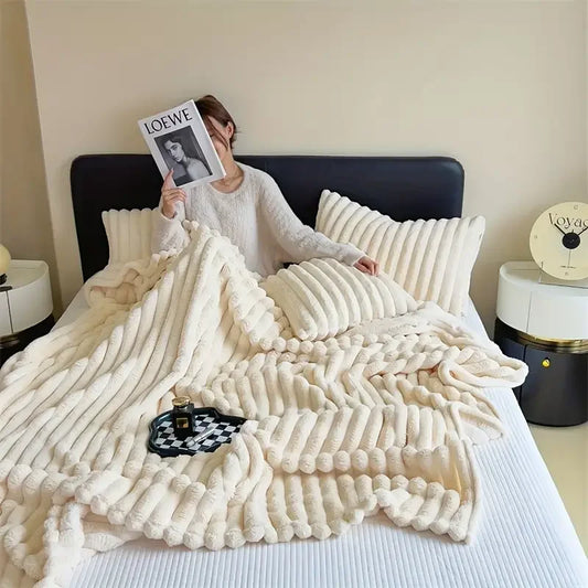 Light Luxury Solid Color Multifunctional Rabbit Velvet Blanket – Winter Thick Warm Flannel