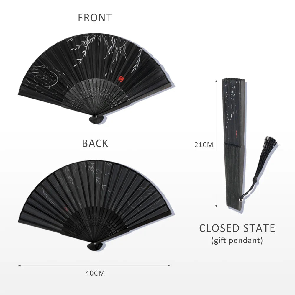 Chinese Japanese Silk Bamboo Folding Fan – Elegant Handheld Art Craft