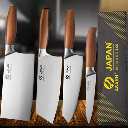 4 PCs Professional Japanese Style Kitchen Knives, Santoku Knife Stainless Steel Slicing Meat Cleaver Chef Cooking Tools