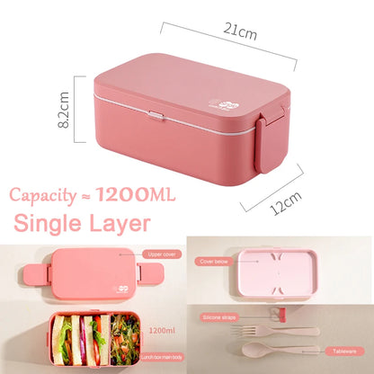 Portable Lunch Box Bamboo Fiber 3 in 1 Double Layer Bento BOX, Microwavable Picnic Lunch Box