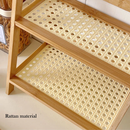 Wooden Rattan Kitchen Storage Shelf - Multifunctional Desktop Organizer, Spice Rack, Makeup & Office Desk Storage