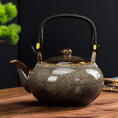 900ML Tianmu Glazed Kiln Ceramic Teapot – Elegant Lifting Beam Pot for Kung Fu Tea