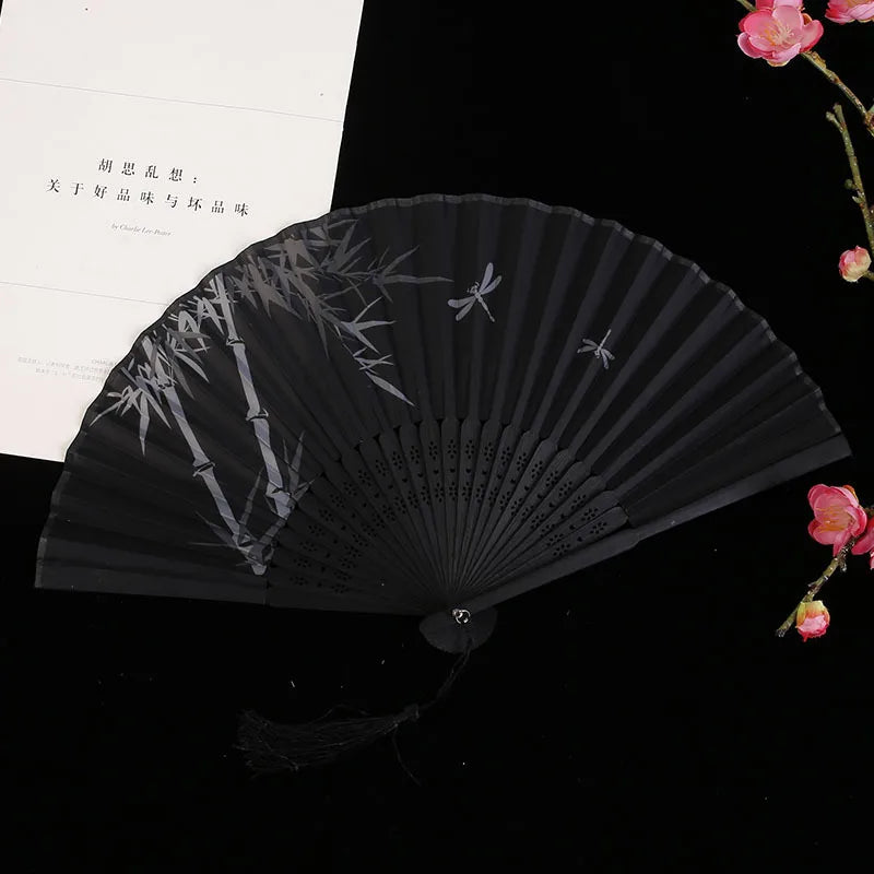 Chinese Japanese Silk Bamboo Folding Fan – Elegant Handheld Art Craft