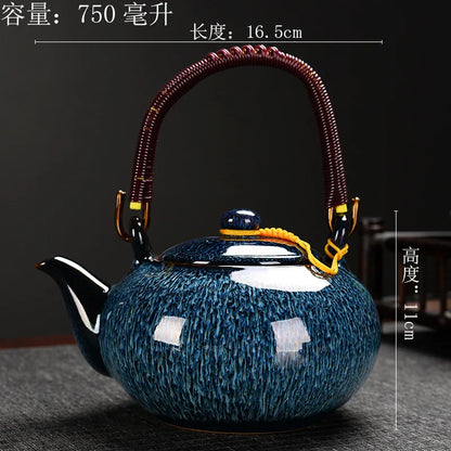 900ML Tianmu Glazed Kiln Ceramic Teapot – Elegant Lifting Beam Pot for Kung Fu Tea