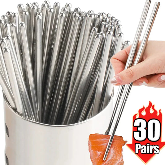 30 Pairs of Chinese Chopsticks – Stainless Steel, Non-slip Sushi Chopsticks