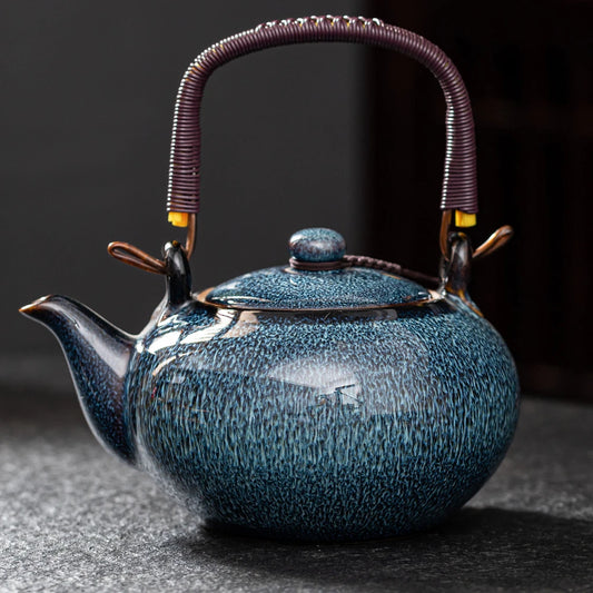 900ML Tianmu Glazed Kiln Ceramic Teapot – Elegant Lifting Beam Pot for Kung Fu Tea