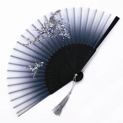 Chinese Japanese Silk Bamboo Folding Fan – Elegant Handheld Art Craft