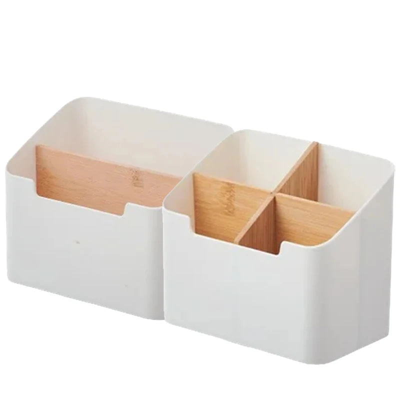 Multifunctional Bamboo & Plastic Desktop Organizer - 1/2PCS, Cosmetic, Stationery, Remote Control Storage