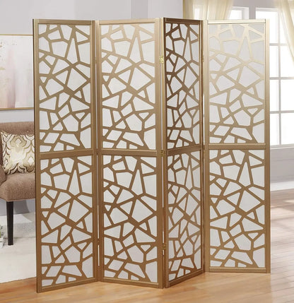 4 Panel Screen Room Divider with Gold Curtain – Stylish Space Separator