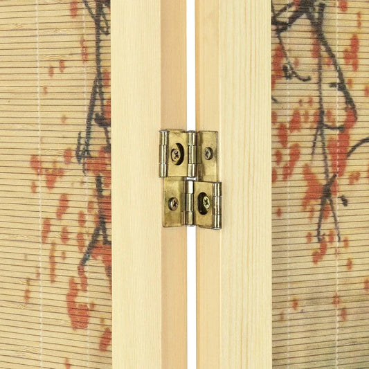 4-Panel Folding Bamboo Room Divider – Asian-Inspired Cherry Blossom Scene