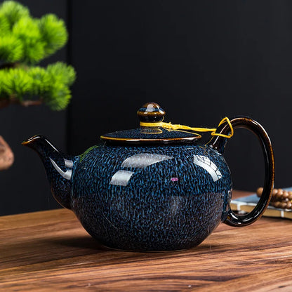 900ML Tianmu Glazed Kiln Ceramic Teapot – Elegant Lifting Beam Pot for Kung Fu Tea