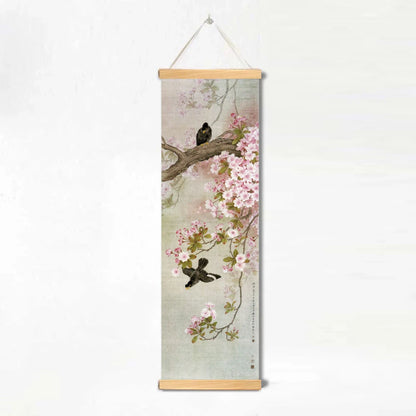 Chinese Style Ink Art Poster – Bird and Flowers Wall Art Canvas Painting